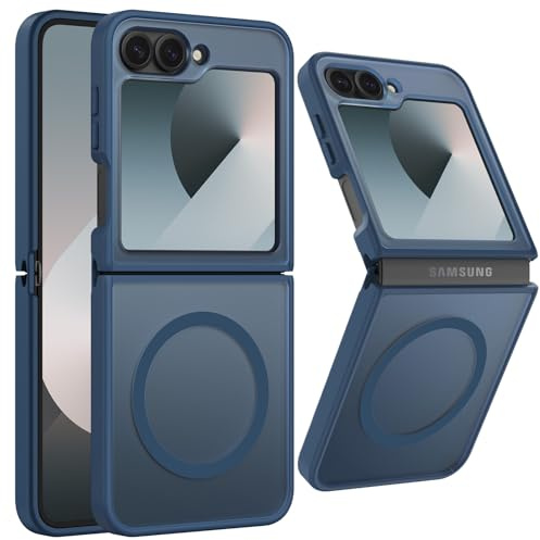 Cover Magnetica per Samsung Galaxy Z Flip 6 Compatibile con MagSafe, Custodia Anti-Impronte Traslucido Opaco Slim Rigida Anti-Caduta in Silicone Morbido Protezione Militare Case, blu