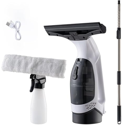 IMOYBBR Aspirateur de fenêtre sans fil, aspirateur de nettoyage portable pour vitres avec réservoir de 150 ml, flacon pulvérisateur télescopique en microfibre, buse réglable pour fenêtres, miroirs