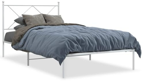 Foknhdi Metallbett 107x203 cm, Stabiles Bettgestell mit Kopfteil aus pulverbeschichtetem Stahl, Klassischer Metallrahmen für das Schlafzimmer, Inklusive Lattenrost, Weiß