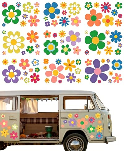 RAMGLYO Adesivi Auto 88 Pezzi, Vinile Tema Margherite, Adesivi Auto Esteriori e per Camper con Resistenza UV, Ideali per Decorare Superfici