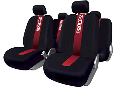 Sparco SPC1013 Set von Abdeckungen für Autositze, schwarz und rot, Modell CLASSIC, 9 Stück, Red