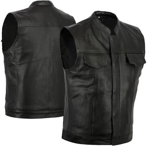 Australian Bikers Gear The Revolver Gilet in Pelle per Motociclisti Sons of Anarchy Style Biker Gilet senza maniche, Nero, Small