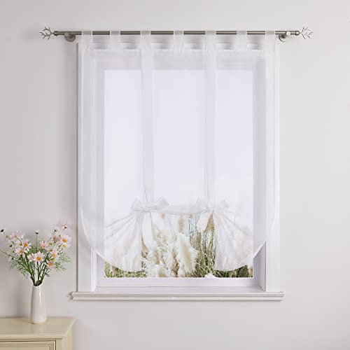 Voile Raffrollo mit Band Schlaufen transparenter Vorhang 1er-Pack H*B 140 * 140cm Weiß