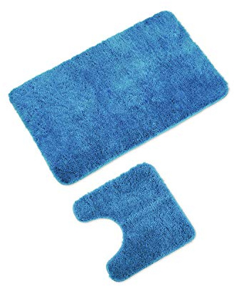 WohnDirect Badematten Set - WC Vorleger (45x45cm), Badematte (60x100cm) - rutschfest waschbar Badezimmerteppich MIT WC-Ausschnitt - Hellblau