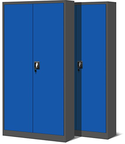 Jan Nowak 2er Set Aktenschrank C001H Büroschrank Metallschrank Werkzeugschrank 4 Einlegeböden Drehgriff Pulverbeschichtung Abschließbar 195 cm x 90 cm x 40 cm (Anthrazit/Blau)
