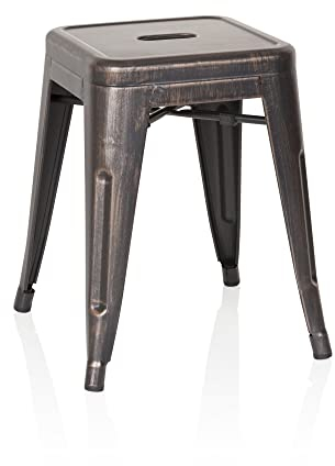 hjh OFFICE 645034 Metall Hocker VANTAGGIO Schwarz/Gold Sitzhocker im Industry-Design, stapelbar, niedrig