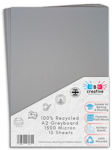 BCreativetolearn Feuilles cartonnées grises 10 Plateaux grand modèle à assembler, Le plateau de présentation recyclé d’épaisseur extra 1500 microns, papier cartonné recyclé A2