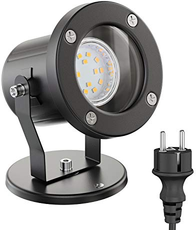 ledscom.de Außen-Strahler Fluter MIBU für außen, Edelstahl, schwarz, inkl. LED GU10 Lampe (warmweiß, 2,339W, 227lm, 110°)