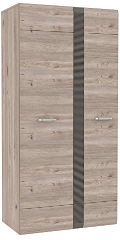 FORTE LOCARNO Schrank 95, Kleiderschrank klein, Drehtürenschrank, 2-türig mit Einlegeböden und Kleiderstange, Nelson Eiche / Grau Matt, 95 cm breit x 197 cm hoch x 52 cm tief