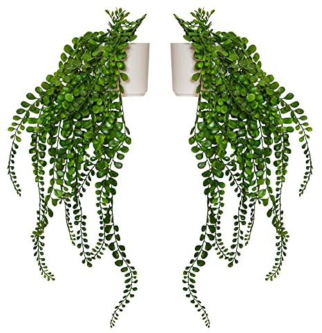 Juego de 2 Plantas Artificiales Colgantes Decorativas en Macetas Blancas Accesorios para el Hogar Planta Colgante Artificial de Interior Planta Colgante Decorativa Plantas Artificiales de Interior