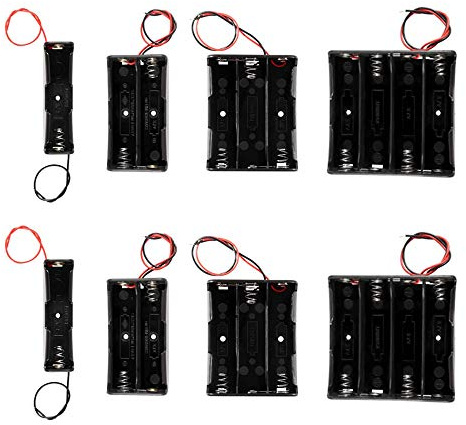 18650 - Supporto per batteria, confezione da 8 pezzi, con cavo, 4 tipi di porta batterie AA con cavi, 1+2+3+4 slot per batteria