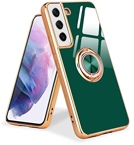 Urarssa Kompatibel mit Samsung Galaxy S21 5G Hülle Grün | Galvanik Glänzend Handyhülle Weiche Mode Case mit 360 Grad Ring Ständer Schutzhülle, Stoßfest