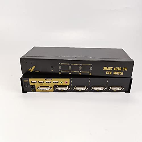 Switch KVM DVI 4 porte, switch KVM 4 in 1 out/8 in 1 out Monitor PC Tastiera Mouse Switcher con audio e supporto HUB USB 2.0 1920 * 1080 a 60 HZ Con cavo DVI originale (DVI a 4 porte)