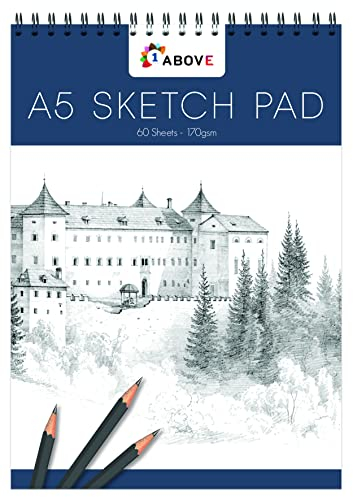 1ABOVE Artists Sketch pad,Spiral Bound Sketch Pad Sketch Paper for Artists. Ideal for The Studio, School Or at Home - 170gsm Cartridge Paper (A5)