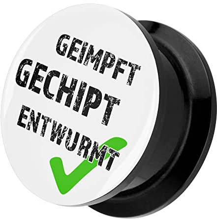 Piercingfaktor Ohr Plug Kunststoff Flesh Tunnel Piercing Ohrpiercing Picture Motiv Comic mit Spruch Geimpft Gechipt Entwurmt 8mm Weiß