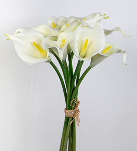 Seidenblumen Roß 9 Stück Calla Real Touch 34cm weiß-Creme FT Kunstblumen künstliche Blumen Kalla Lilie