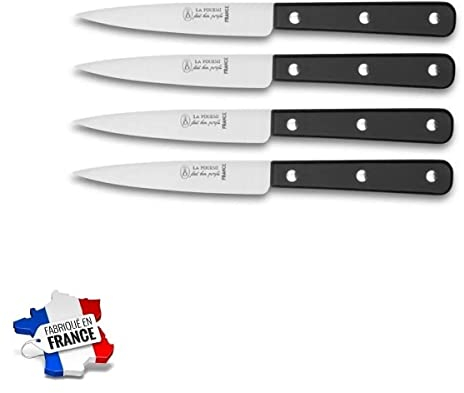 SEBBA - LOT DE 4 COUTEAUX OFFICE LAME INOX 10 CM, MANCHE ABS NOIR 3 RIVETS - FABRICATION FRANÇAISE THIERS - USTENSILE DE CUISINE - RÉF 10060N