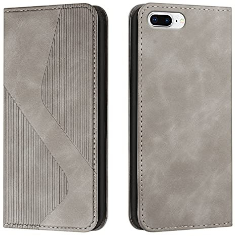Mo-Somnus Kompatibel mit iPhone 6S Plus/6 Plus Hülle, Magnet PU Leder Flip Wallet Case Tasche Handyhülle, Klappbar iPhone 6S Plus/6 Plus (5,5 Zoll) Brieftasche Klapphülle mit [Kartenfächer] (Grau)