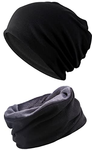 Snyemio Mütze Schal Herren 2 Stück Winter Warm Knit Cotton Beanie Sportmütze mit Schal Set, Schwarz,Einheitsgröße