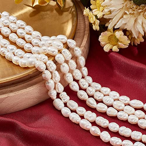 nBeads 5 Stiele Ca. 110 Stück Natürliche Kultivierte Süßwasserperlen 6-7 mm, Cremeweiß, Reisform, Muschelfarbe, Ideal für Ohrringe & Schmuckherstellung