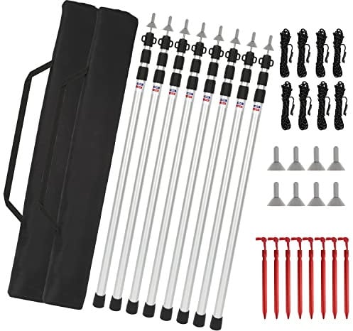 Gimisgu Teleskopstange für Zelte, 8Pcs Zeltstangen Verstellbare, Aluminium Zeltstange Verstellbares 90-230 cm, Tarpstangen Camping Zeltstangen Zeltstangen mit Aufbewahrungstasche