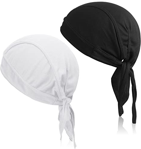 Neer 2 Herren Sport Bandana Mützen Atmungsaktiv Sonnenschutz Fahrrad Kopfbedeckung Verstellbares Kopftuch (Schwarz, Weiß)