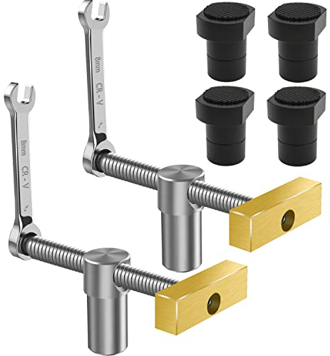 2 Stück Tisch Werkbank Klemme mit 4 Stück Bank-Hunde für Bankhaken 20mm-Loch, Holzbearbeitung Schreibtisch Clip, Schnell Fixierte Klemme Messingbefestigung Schraubstock, Schreibtisch-Clip(Schwarz)