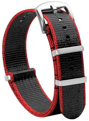 TStrap NATO Uhrenarmband 20mm Nylon - Rot Schwarz Armband Uhren für Herren Damen Ersatz - Weich Schnellwechsel Uhrband Ersatzarmband Uhr - 18mm 20mm 22mm 24mm