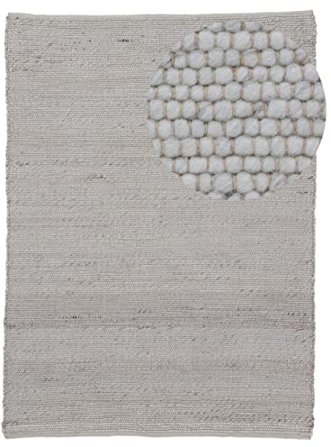 carpetfine Wollteppich Valleta Creme Rechteckig, Handwebteppich 140x200 cm | Flachgewebe Teppich für Wohn- und Schlafzimmer