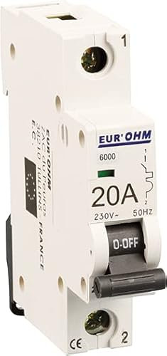 EUR'OHM Disjoncteur unipolaire courbe C connexion vis haut/bas 20A 6kA - Matériel électrique