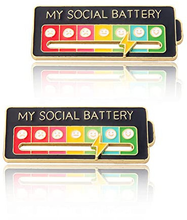 Social Battery Badge, Social Battery Slider Pin, Interactive Mood Pin, Enamel Mood Lapel Pins for Women and Men (Black, 2 pcs)