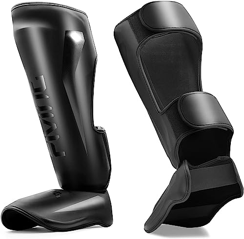 FIVING MMA - Espinilleras acolchadas ajustables para artes marciales mixtas (M, negro)