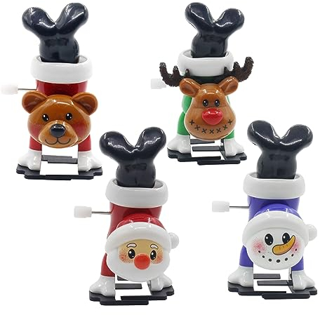 Counius 4 Stücke Weihnachten Aufziehspielzeug Weihnachtsaufziehspielzeug Set Rentier Schneemann Weihnachtsmann Bär Upside Down Walking Spielset lustige Spielzeug für Weihnachten Geburtstag