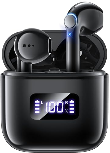 Gxorul Bluetooth Kopfhörer, Bluetooth Sport 5.3 Ohrhörer mit Mikrofon, Tastensteuerung, 30 Stunden Spielzeit mit Ladehülle, LED-Anzeige für iOS Android(Dunkelgrau)