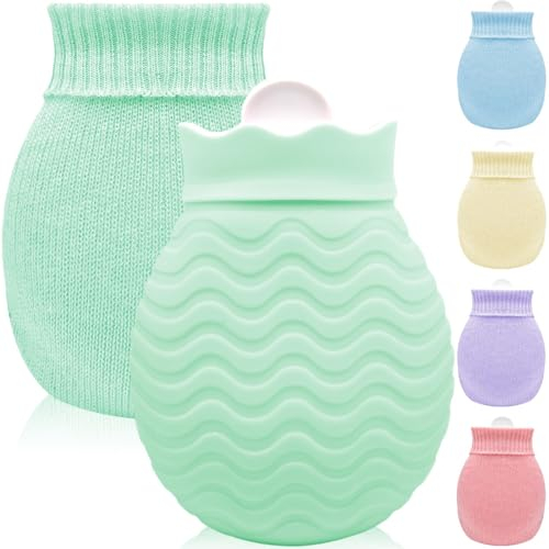 320ML Small Hot Water Bottle with Cover - Mini Silicone Water Bottles Bags with Removable Sleeve for Warmth, Waist, Back, Neck, Shoulders Pain Relief,Gift for Kids & Women & Girls