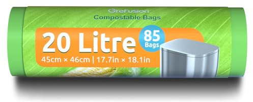 GreFusion Compostable Caddy Liners 20L Food Waste Bags 85 Count bin liners EN13432 Certificate