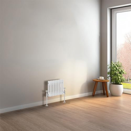 NRG 300 X 425 mm Gloss White Horizontal Traditional Column Cast Iron Style Radiator Central Heating Radiator Perfect for Bathrooms, Kitchen, Living Room Double Panel