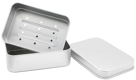 Jabonera de aluminio, jaboneras con rejilla de goteo, pequeña caja de jabón impermeable, para casa, viajes, camping, 9,2 x 6,2 x 2,6 cm (interior)