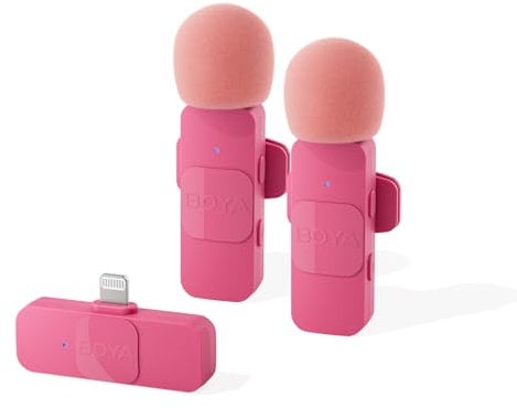 BOYA BY-V2-P Micrófono inalámbrico de Solapa para iPhone, Plug Play Mini Clip On Mic para iPhone14 Pro/13 Pro/12 iPad/iOS Youtube Vlogging Grabación Entrevista-Rosa