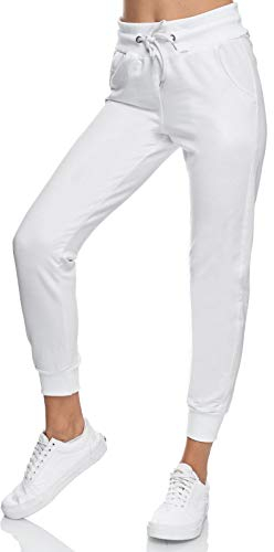 Smith & Solo Jogginghose Damen – Sporthose Frauen Baumwolle| Sweatpants Slim Fit Freizeithose Lang | Trainingshose Fitness High Waist – Jogger Laufhosen Modern Weiß / 2XL