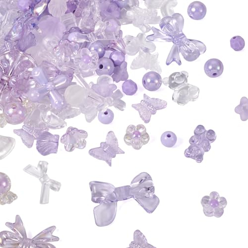 BB Beadthoven Acryl-Perlen, 100 g, dunkle Orchidee, blickdicht, transparent, Blume, Bär, Herz, Schleife, Perlen für DIY-Armbänder, Halsketten, Schlüsselanhänger, Schmuckherstellung, Loch: 1, 2 ~ 4 mm