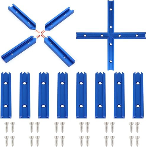 Iverntech 16 Stück Tiefblau T-Schienen-Kreuzungs-Set mit Holzschrauben, T-Track Kreuzschlitzteile Aluminium Eloxiert für Tischsäge, Router, Tisch