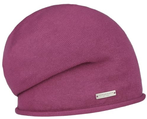 Seeberger Rollrand Beanie Damenbeanie Damenmütze Mütze Strickmütze Damen/Kinder - Long Sommermütze Sommer Frühling-Sommer Herbst-Winter - One Size violett