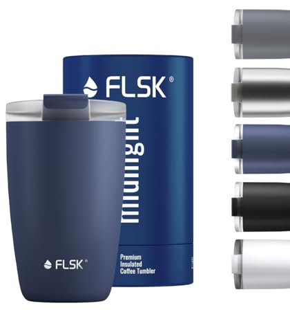 FLSK Kaffeebecher – Premium coffee to go-Becher aus Edelstahl – 100 % auslaufsicher, BPA-frei & doppelwandig – hält 3 h heiß (midnight, 350 ml)