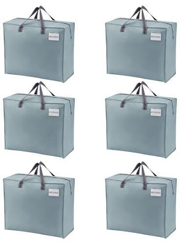 VENO 5 Pack Storage Organizer, Sturdy Zipper Top Carrying Bags - 22 Gallon Light Blue, 6 Pack for Clothes, Bedding, Comforters, Pillows