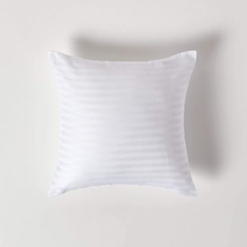 HOMESCAPES 2er-Set Damast Kissenbezug 40x40 cm weiß mit Satin-Streifen & Reißverschluss, 100% ägyptische Baumwolle, Fadendichte 330