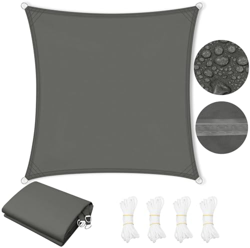 WOLTU Toldo Vela de Sombra Impermeable, Toldo Cuadrado 3x3 m de Poliéster 200 g/m², a Prueba de Viento y Protección Rayos UV, para Exxterior como Jardin, Patio, Piscina, Gris Oscuro