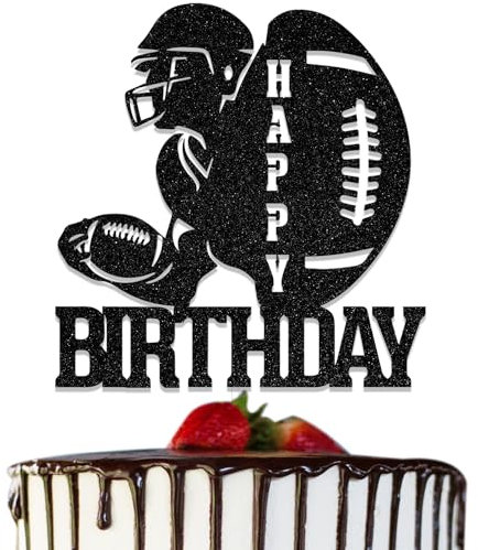 Football Happy Birthday Cake Topper Rugby Ball Football Cake Decorations Sports Cake Topper Football Lover Birthday Party Decorations Supplies Black