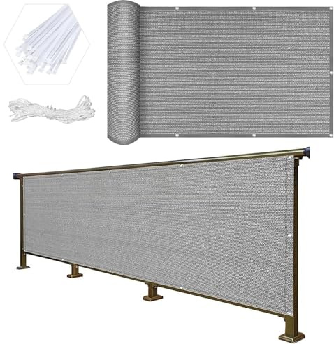 Balkon Sichtschutz Balkonumspannungen 90 x 800 cm Wind- Und Uv-Schutz Balkonbespannung Balkonverkleidung mit Ösen, Kabelbinder für Balkon Garten, Grau