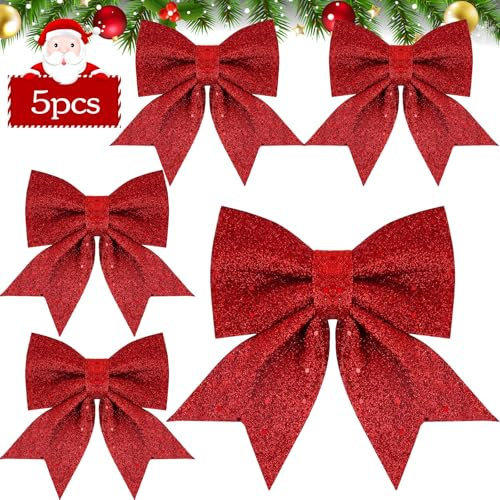 BBLTIFF Weihnachtsbaum Deko, 5 Stück Rote Schleifen Weihnachten, Weihnachtsbaum Schleifen mit Blitz, Weihnachtsbaumschmuck Perfekt für Weihnachten, Partys, Hochzeitsfeiern, Christbaumschmuck